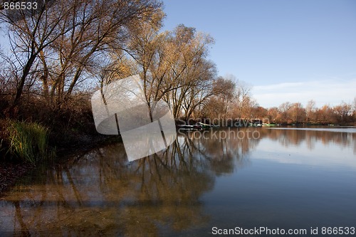 Image of Small Lake with Trees in Autumn