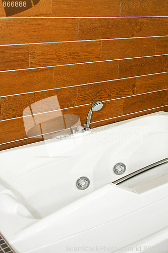 Image of Wooden bathroom angle