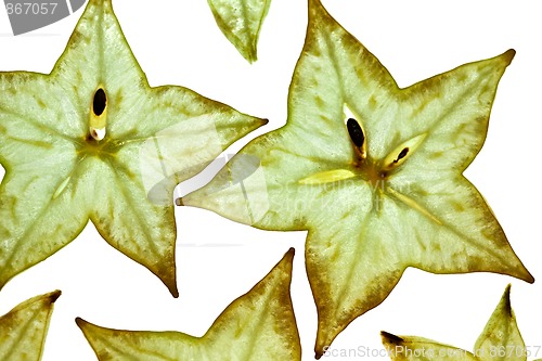 Image of Sliced Carambola Starfruit isolated on white