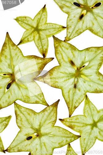 Image of Sliced Carambola Starfruit isolated on white