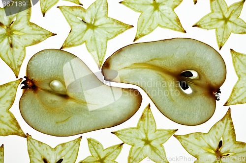 Image of Sliced Pear and Carambola Starfruit isolated on white