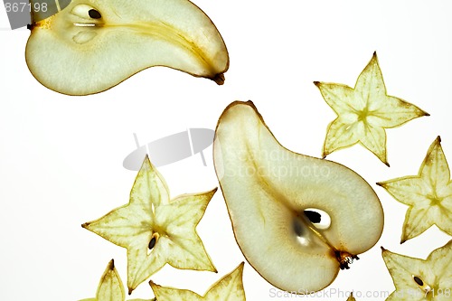 Image of Sliced Pear and Carambola Starfruit isolated on white