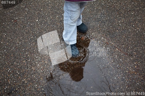 Image of Child stepping in puddle