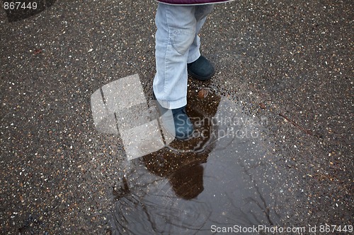 Image of Child stepping in puddle