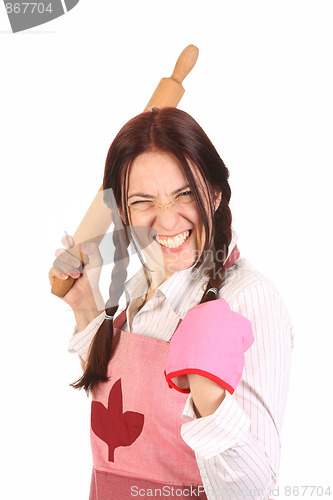 Image of mad housewife with a rolling pin