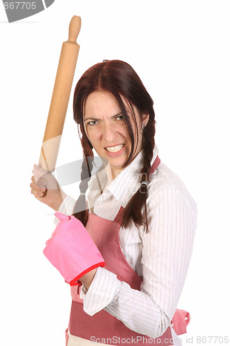 Image of mad housewife with a rolling pin