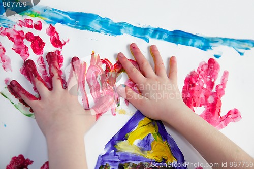 Image of Little Children Hands doing Fingerpainting