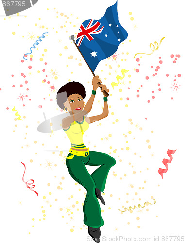 Image of Black Girl Australia Soccer Fan with flag. 