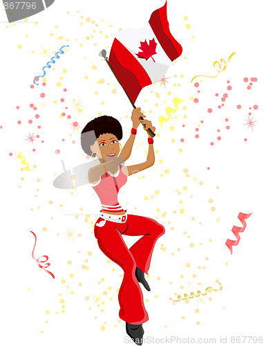 Image of Black Girl Canada Soccer Fan with flag. 