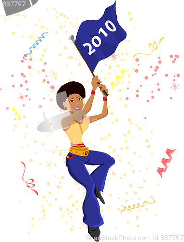 Image of Black Girl Soccer Fan with 2010 flag.