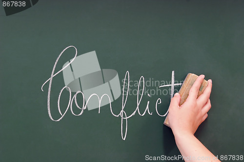 Image of conflict written in a blackboard