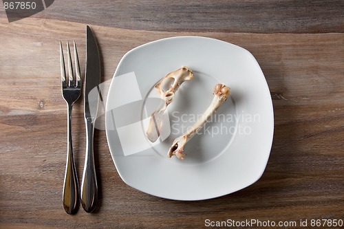 Image of Empty dinner plate with bones