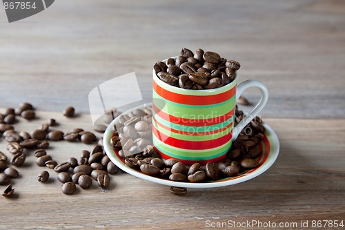 Image of Coffee beans in striped cup