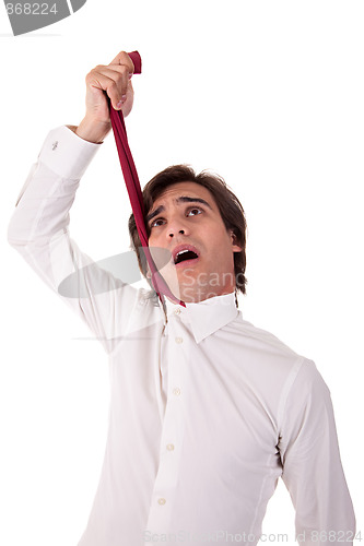 Image of young business man to hang himself