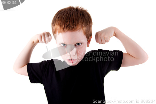 Image of Portrait of a very happy cute boy with his arms raised