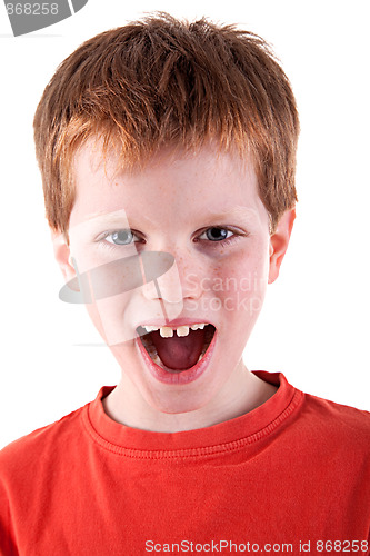 Image of Cute Boy, screaming, isolated on white background, studio shot