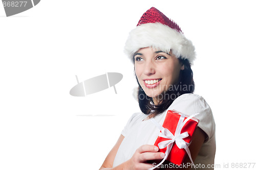 Image of Beautiful christmas girl with a gift