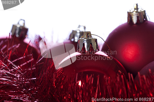 Image of red ribbons and balls in Christmas