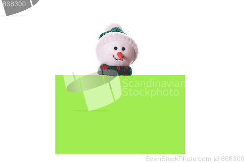Image of Christmas green card with snowman