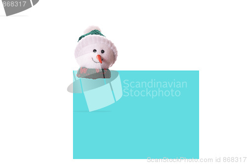 Image of Christmas blue card with snowman