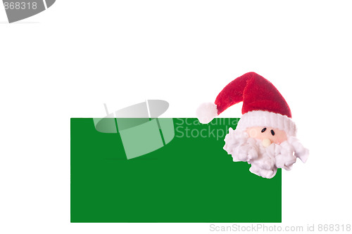 Image of Christmas green card with a face Santa Claus