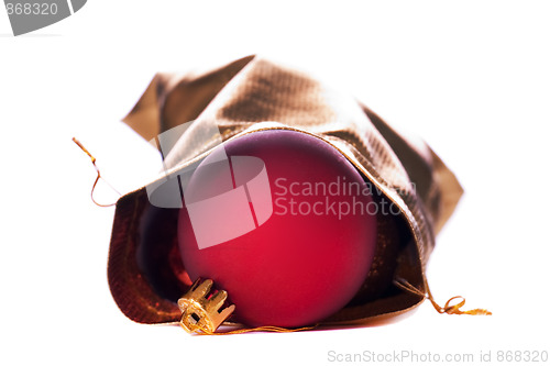 Image of gold bag with red Christmas balls