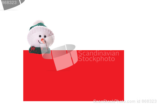 Image of Christmas red card with snowman