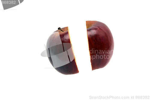 Image of split apple on white