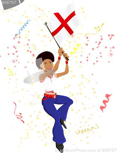 Image of Black Girl England Soccer Fan with flag.
