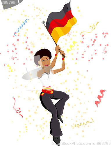 Image of Black Girl Germany Soccer Fan with flag.