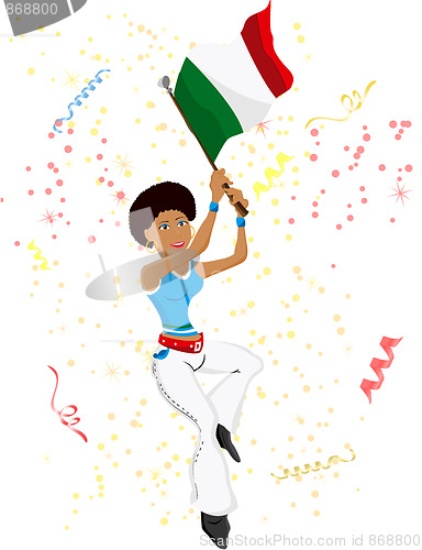 Image of Black Girl Italy Soccer Fan with flag.