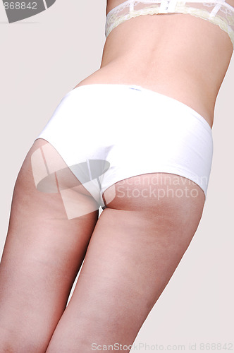 Image of The back of a girl in a white panties.