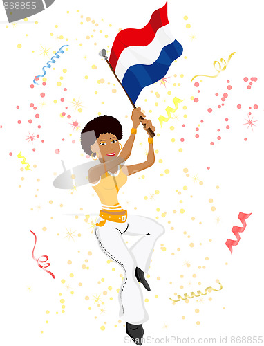 Image of Black Girl Dutch Soccer Fan with flag