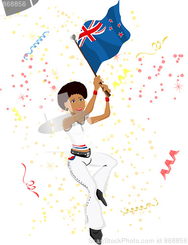 Image of Black Girl New Zealand Soccer Fan with flag.