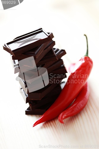 Image of dark chocolate with chilli pepper