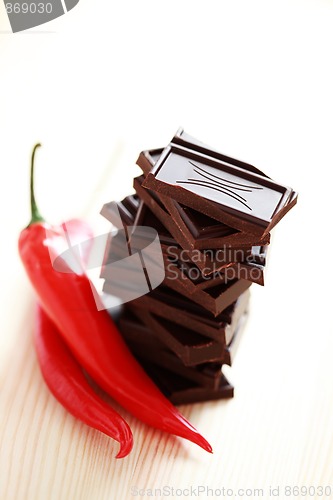 Image of dark chocolate with chilli pepper