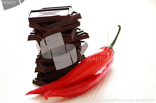 Image of dark chocolate with chilli pepper