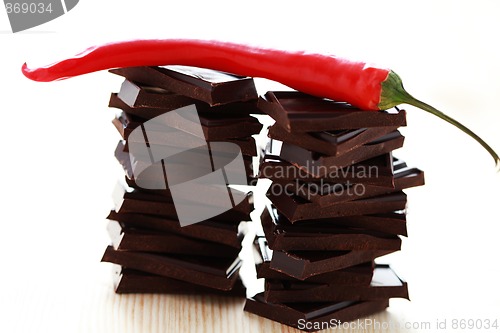 Image of dark chocolate with chilli pepper
