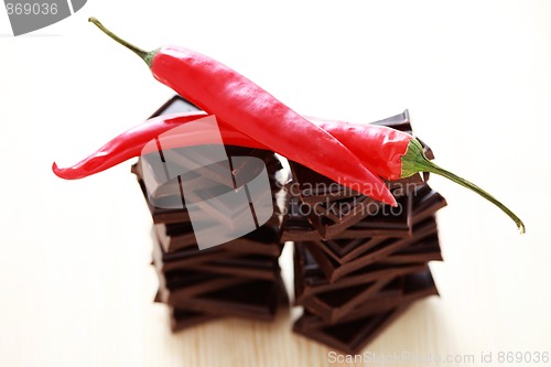 Image of dark chocolate with chilli pepper