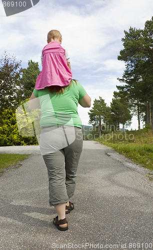 Image of Obese mother carrying child