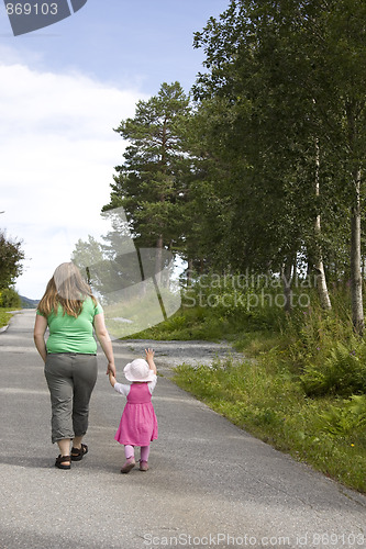 Image of Obese mother and child walking