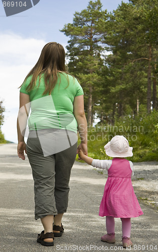 Image of Obese mother and child walking