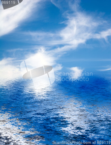 Image of Blue Clouds Ocean Reflection