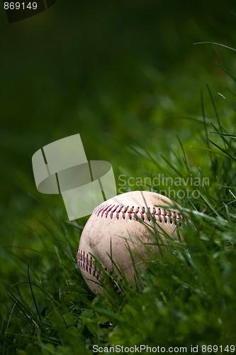 Image of Old Baseball in the Grass