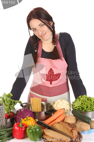 Image of housewife preparing with diversity a food