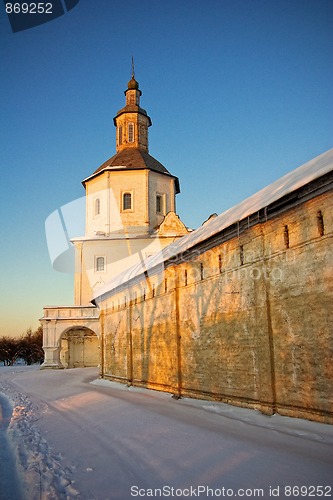 Image of Monastery wall in sunset lights