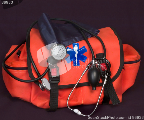Image of EMT - First aid bag with Life Star, stethoscope and blood pressure cuff