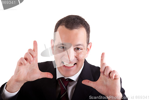 Image of happy businessman, isolated on white background. Studio shot.