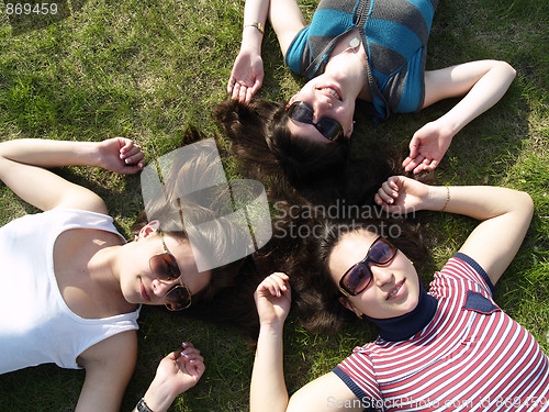 Image of Girls laying on grass