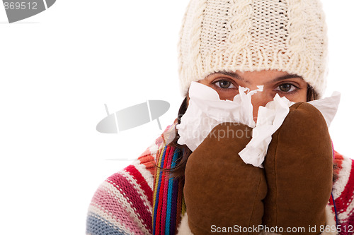 Image of woman with flu symptoms